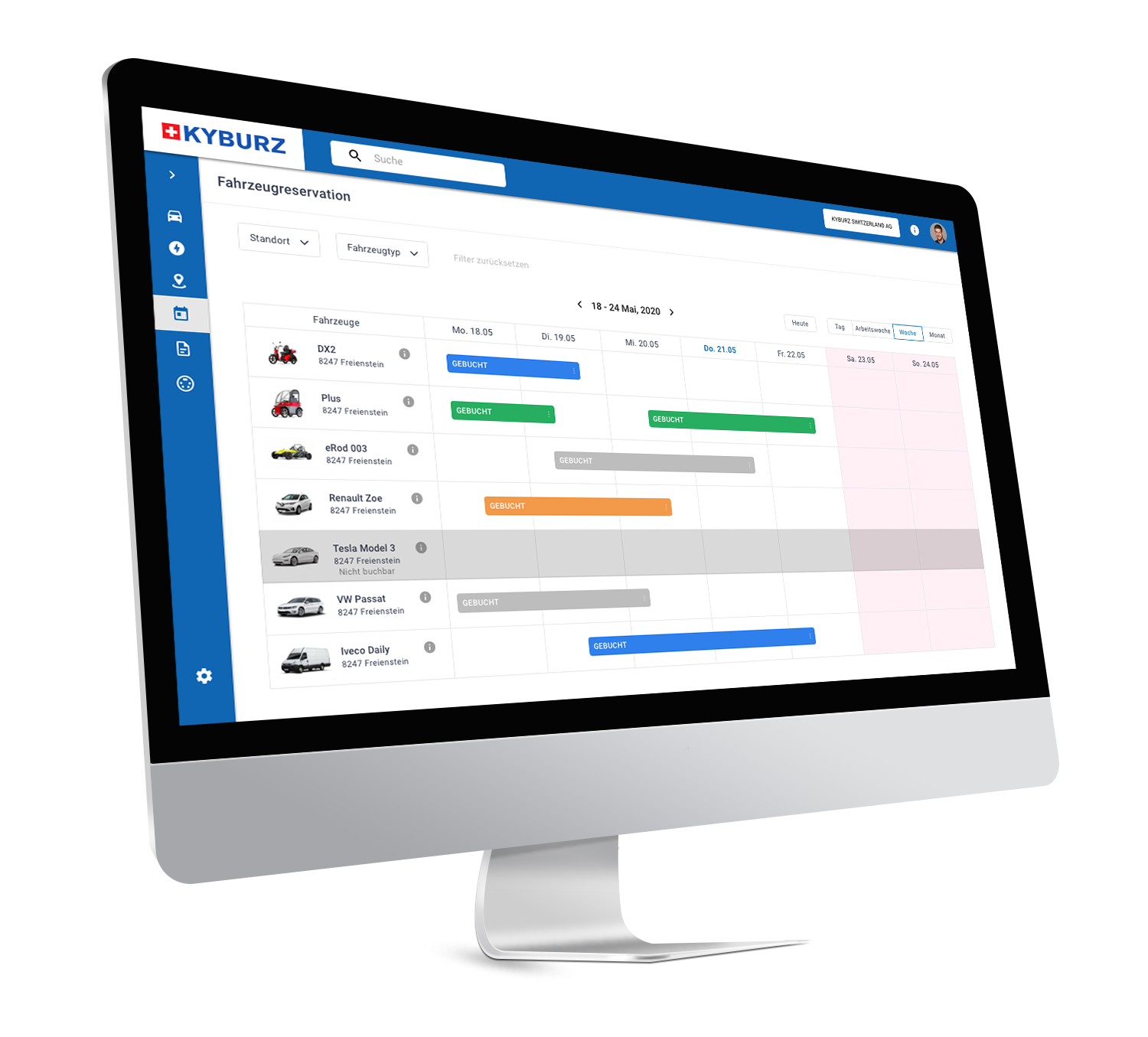 Oberfläche der Fahrzeugreservation mit eingetragenen Buchungen