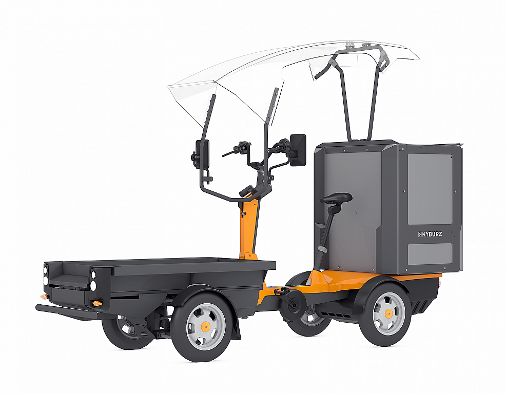 Studiobild des KYBURZ ePedelec Lastenfahrrad mit Wechselbox